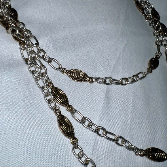 Two Tone, 3 Row Necklace from The Sak Recycled Metal 31” Long+Extender BRAND NEW - Picture 9 of 13